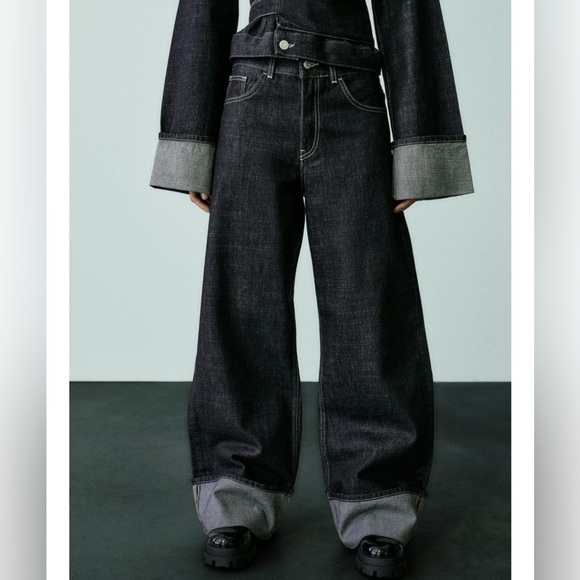 Zara Relaxed Indigo Jeans High Waist Wide Leg Size 4 NWOT - Picture 4 of 17